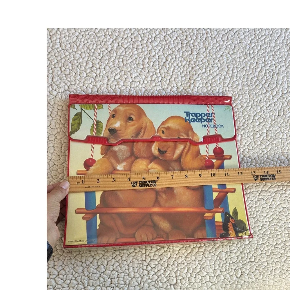 Vintage 1992 Mead Trapper Keeper Golden Retriever Puppies Red 3 Ring Binder 90s